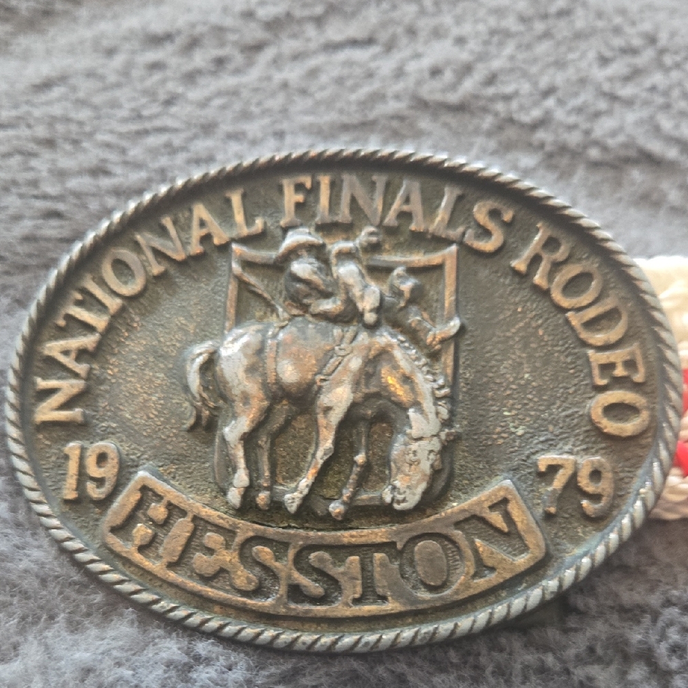 Vintage National Finals Rodeo Oval Belt Buckle - Bronze Tone